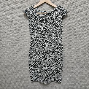 KIM ROGERS Women's Dress Black White Animal Print Off Shoulder Sheath Size 2P